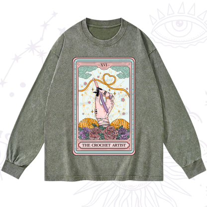 Purplehecate The Crochet Artist Tarot Card Washed Long Sleeve Shirt