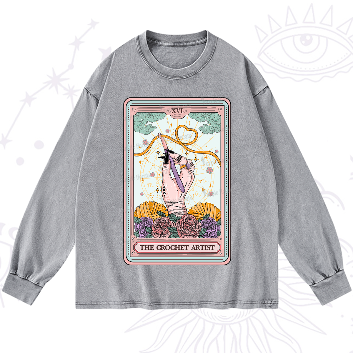 Purplehecate The Crochet Artist Tarot Card Washed Long Sleeve Shirt
