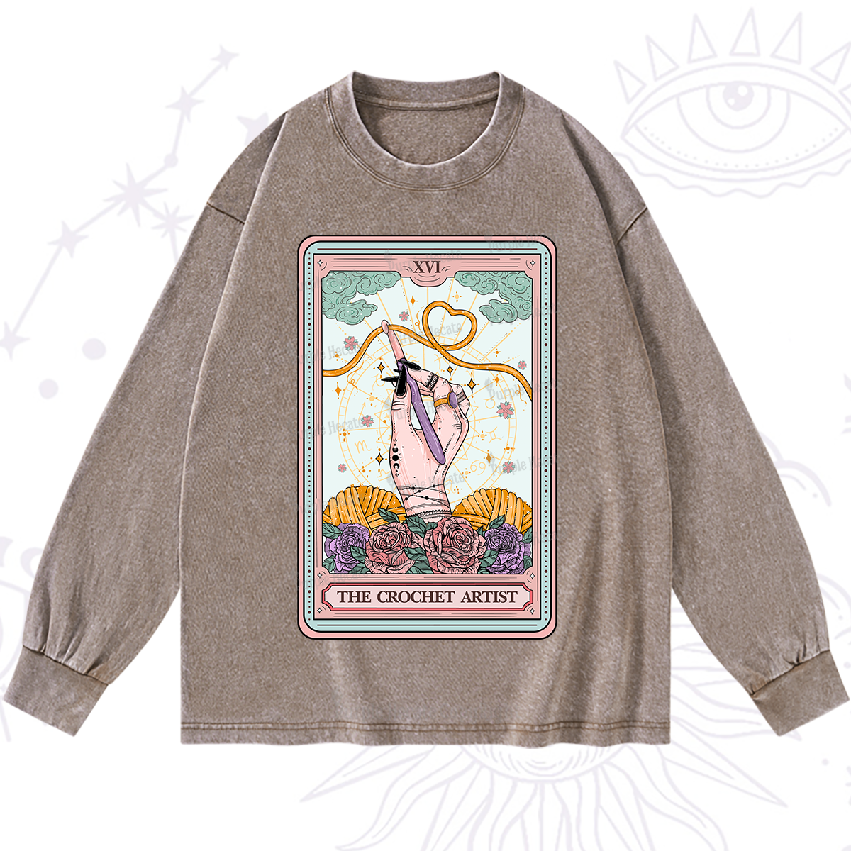 Purplehecate The Crochet Artist Tarot Card Washed Long Sleeve Shirt