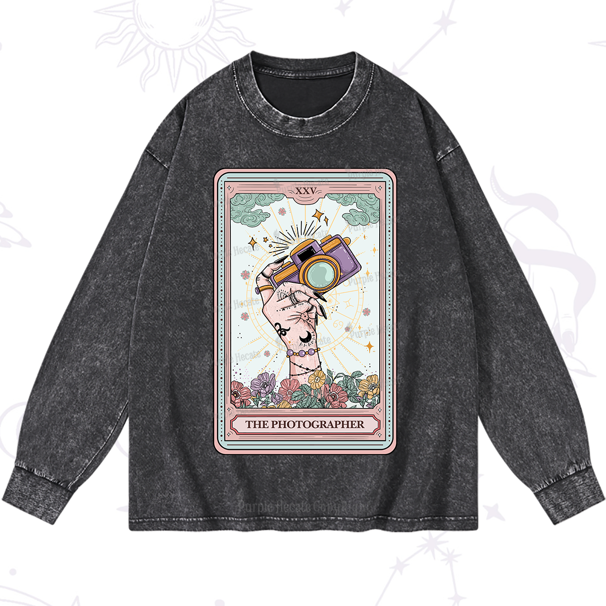 Purplehecate The Photographer Tarot Card Washed Long Sleeve Shirt