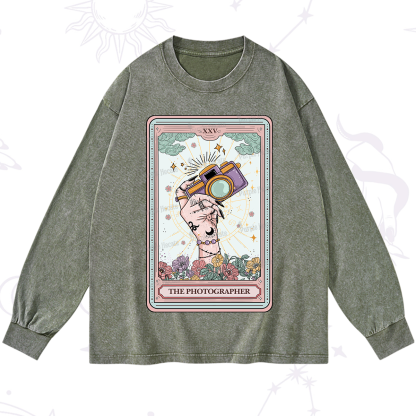 Purplehecate The Photographer Tarot Card Washed Long Sleeve Shirt