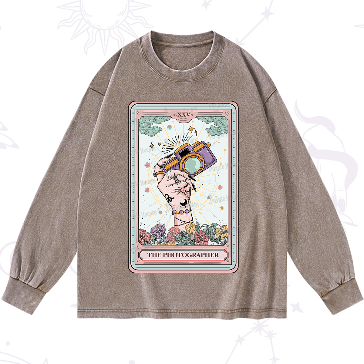 Purplehecate The Photographer Tarot Card Washed Long Sleeve Shirt