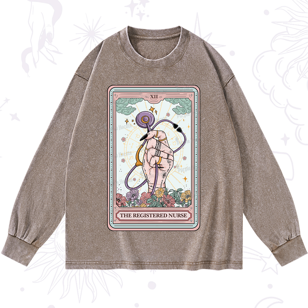 Purplehecate The Registered Nurse Tarot Card Washed Long Sleeve Shirt