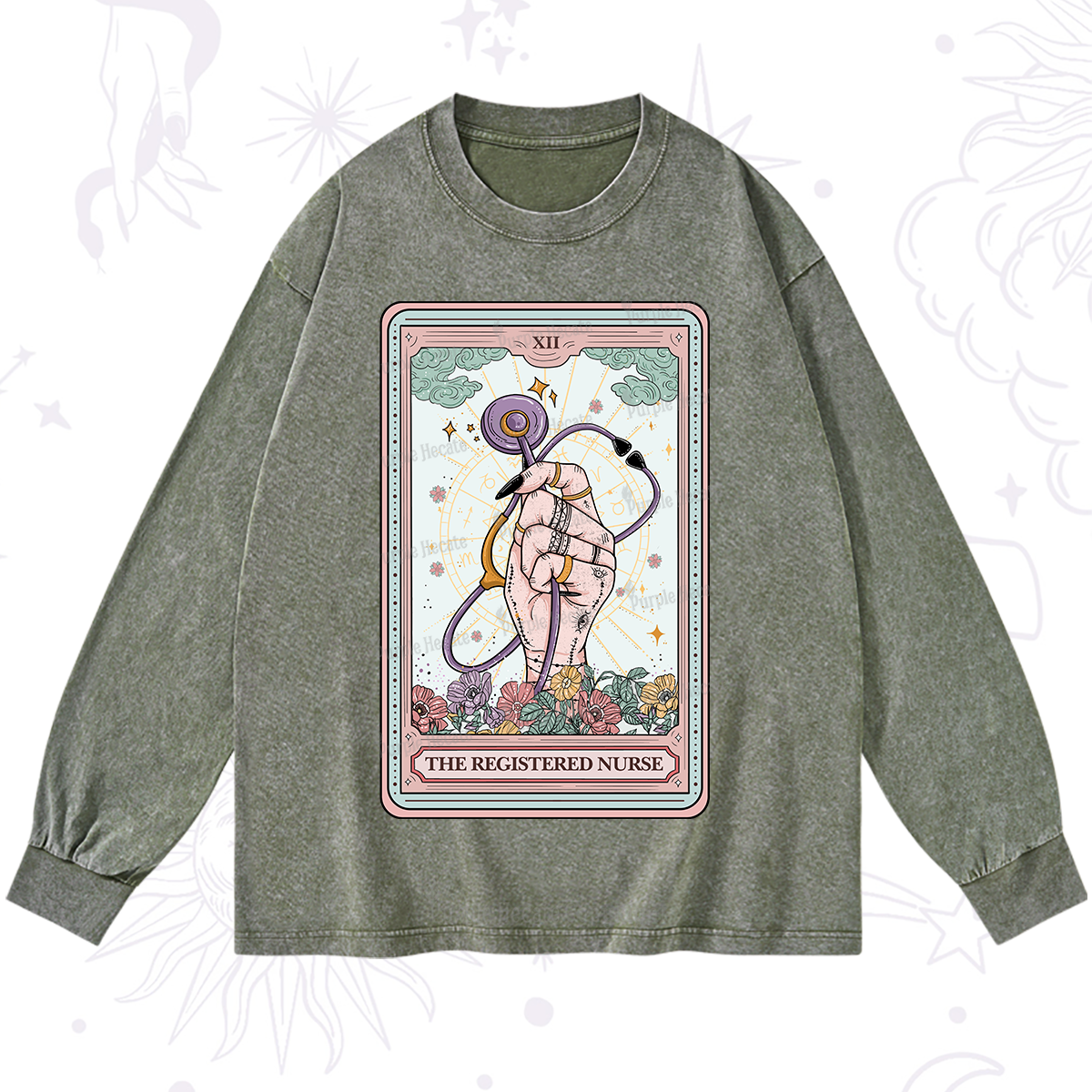 Purplehecate The Registered Nurse Tarot Card Washed Long Sleeve Shirt