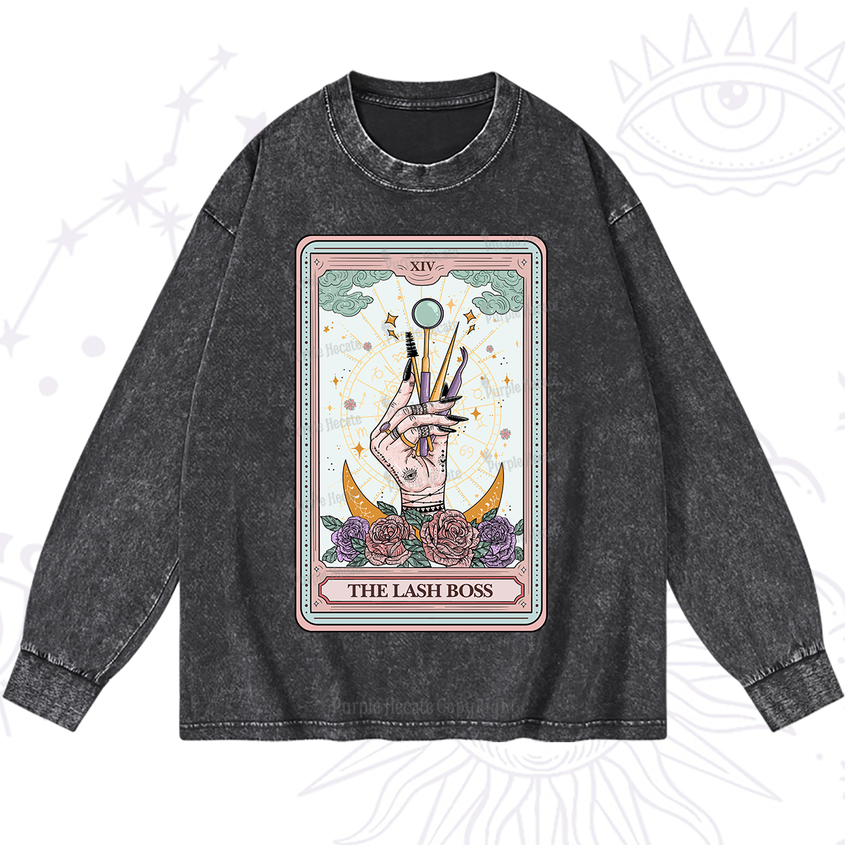 Purplehecate The Lash Boss Tarot Card Washed Long Sleeve Shirt