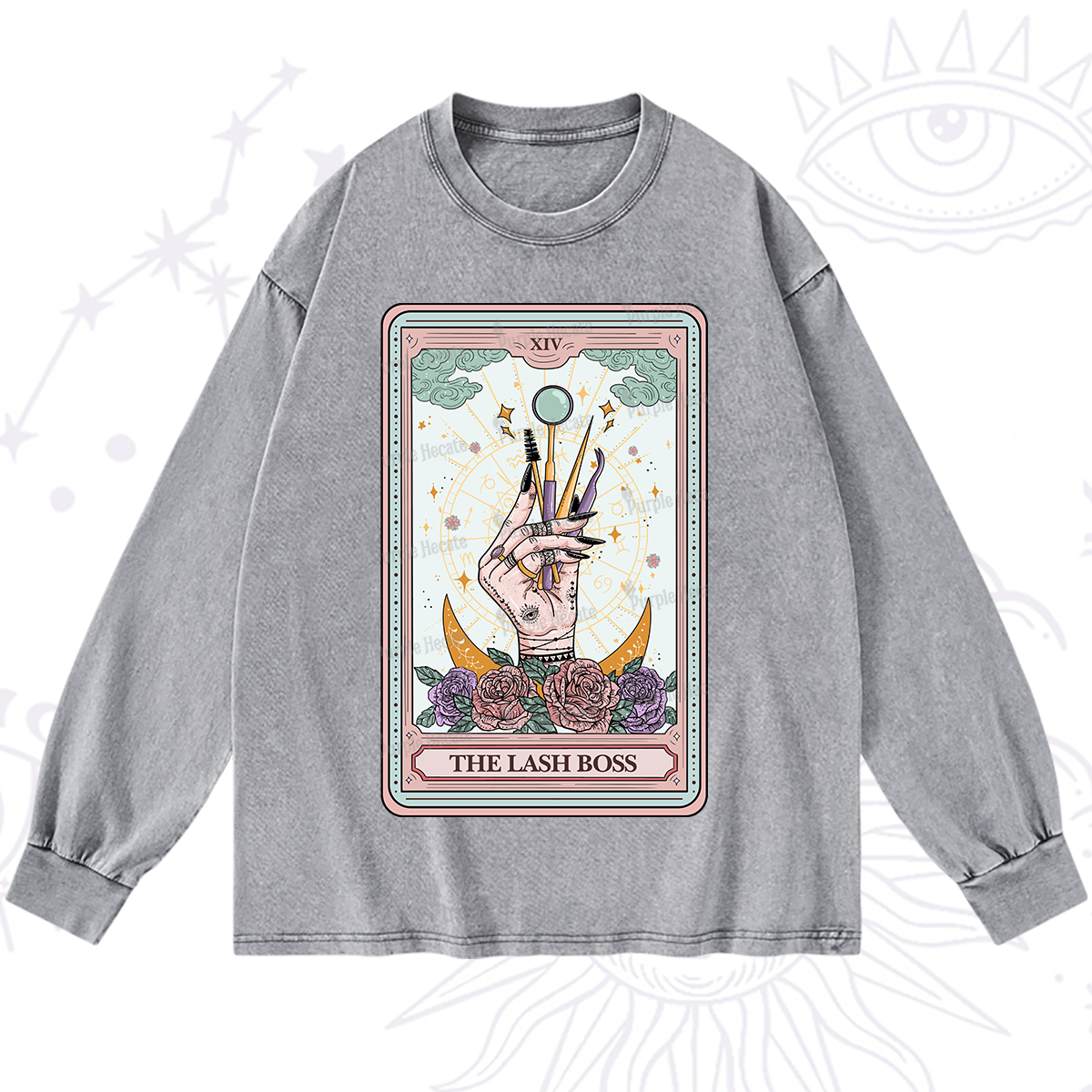 Purplehecate The Lash Boss Tarot Card Washed Long Sleeve Shirt
