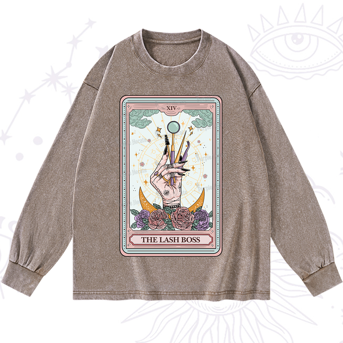 Purplehecate The Lash Boss Tarot Card Washed Long Sleeve Shirt