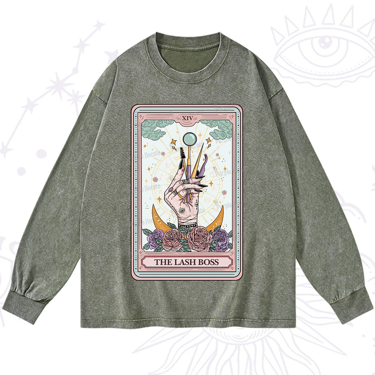 Purplehecate The Lash Boss Tarot Card Washed Long Sleeve Shirt