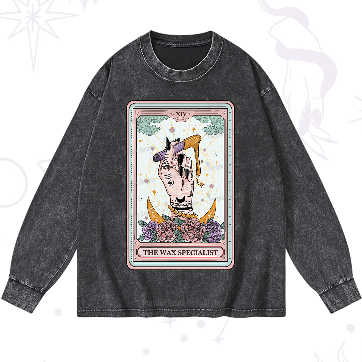 Purplehecate The Wax Specialist Tarot Card Washed Long Sleeve Shirt