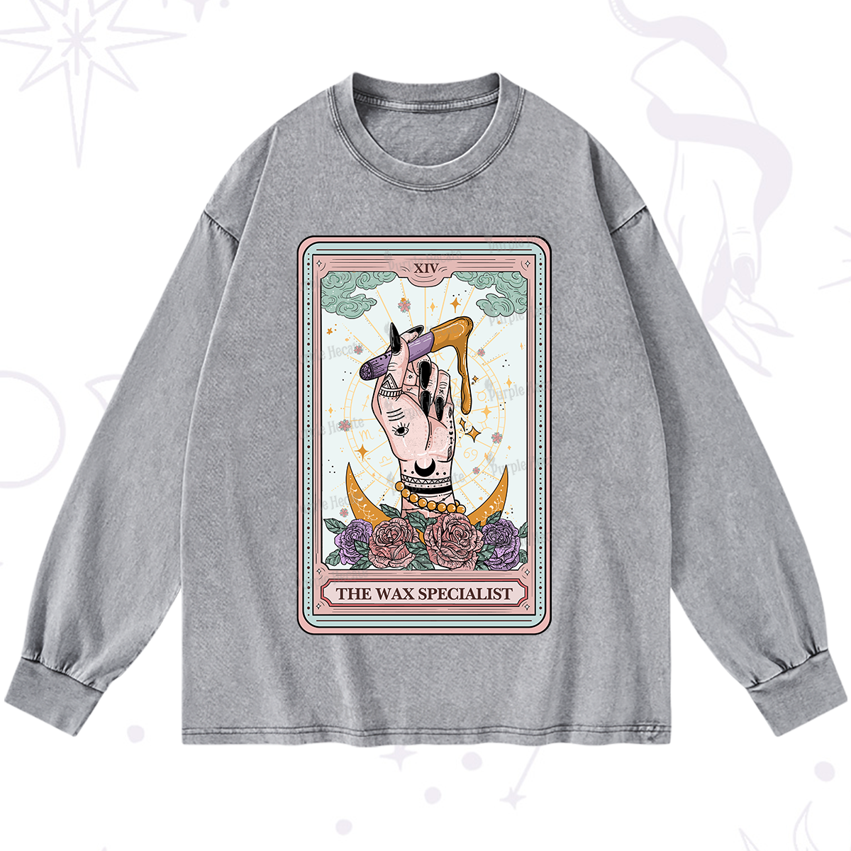 Purplehecate The Wax Specialist Tarot Card Washed Long Sleeve Shirt