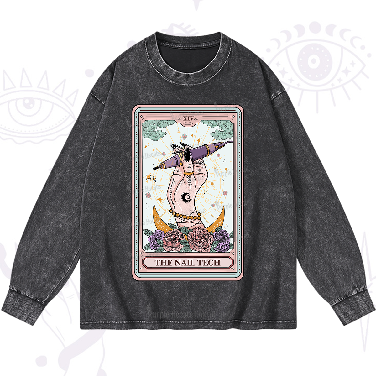 Purplehecate The Nail Tech Tarot Card Washed Long Sleeve Shirt