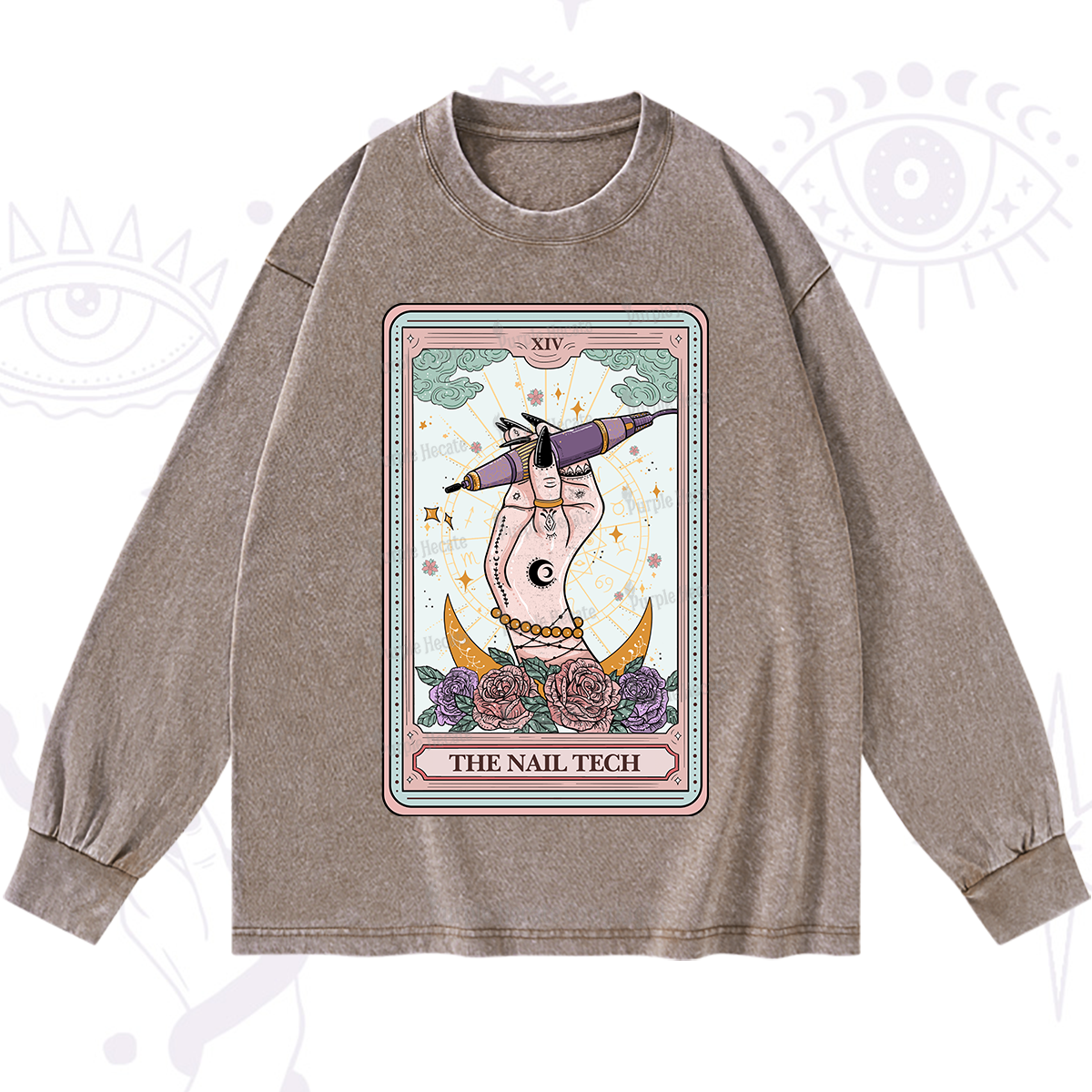 Purplehecate The Nail Tech Tarot Card Washed Long Sleeve Shirt