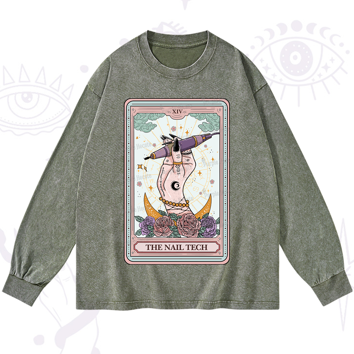 Purplehecate The Nail Tech Tarot Card Washed Long Sleeve Shirt