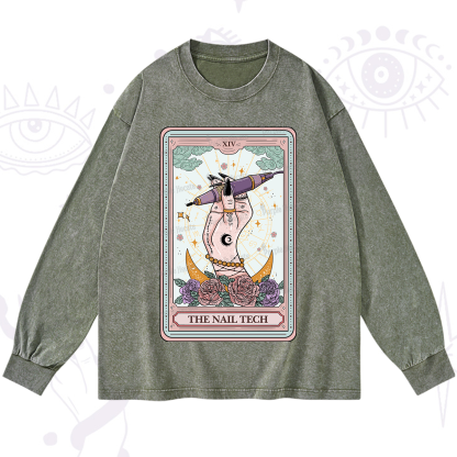 Purplehecate The Nail Tech Tarot Card Washed Long Sleeve Shirt