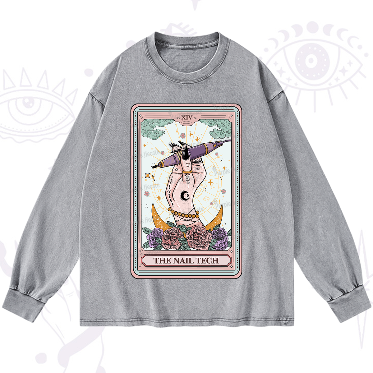 Purplehecate The Nail Tech Tarot Card Washed Long Sleeve Shirt