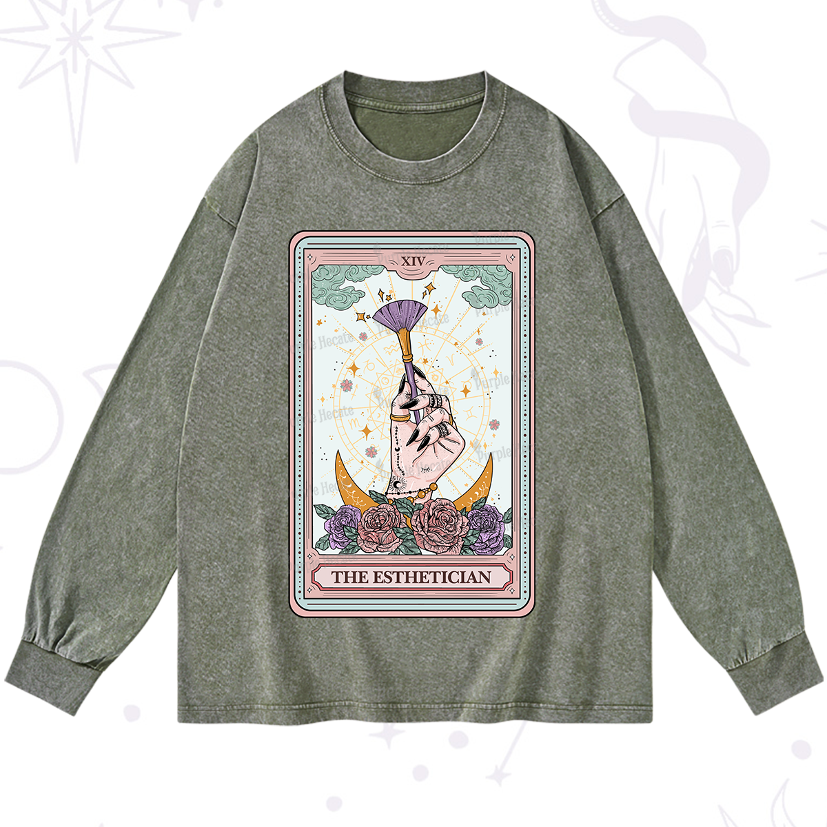 Purplehecate The Esthetician Tarot Card Washed Long Sleeve Shirt