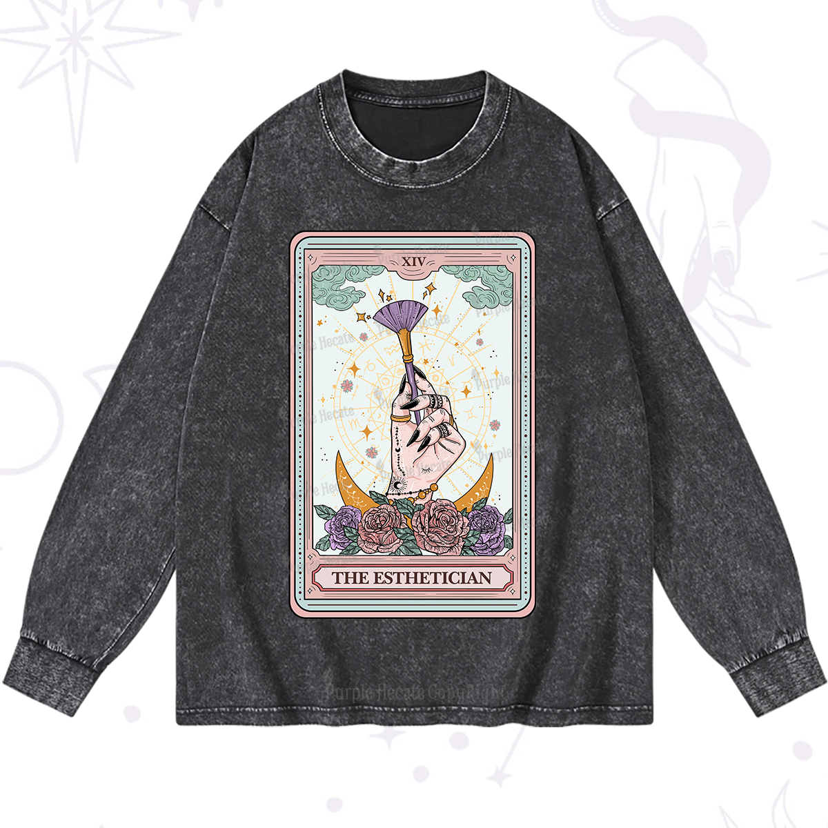 Purplehecate The Esthetician Tarot Card Washed Long Sleeve Shirt