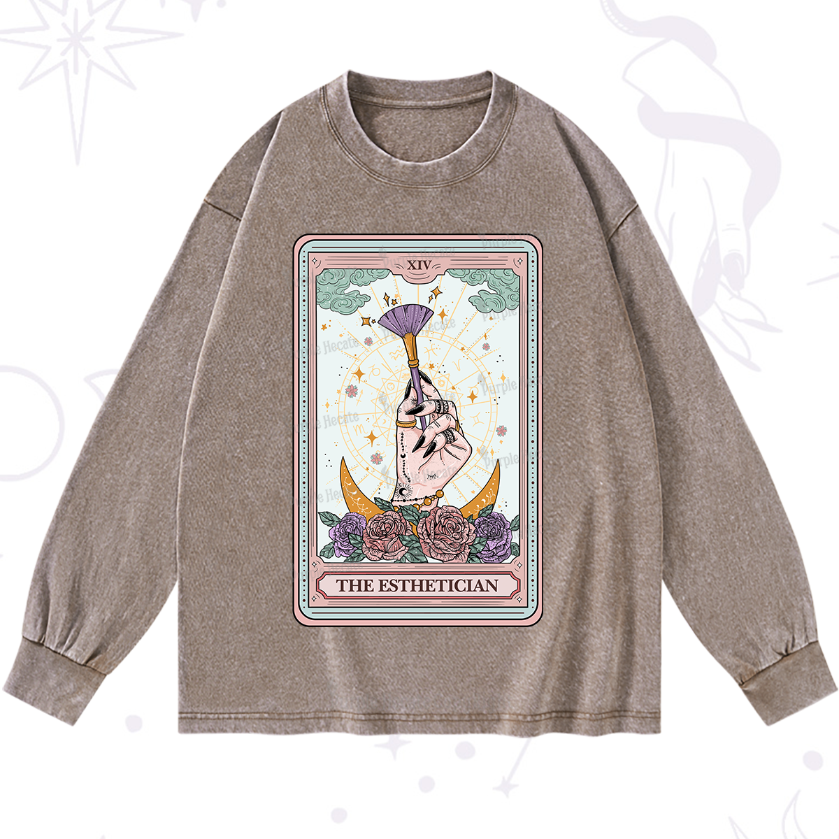 Purplehecate The Esthetician Tarot Card Washed Long Sleeve Shirt