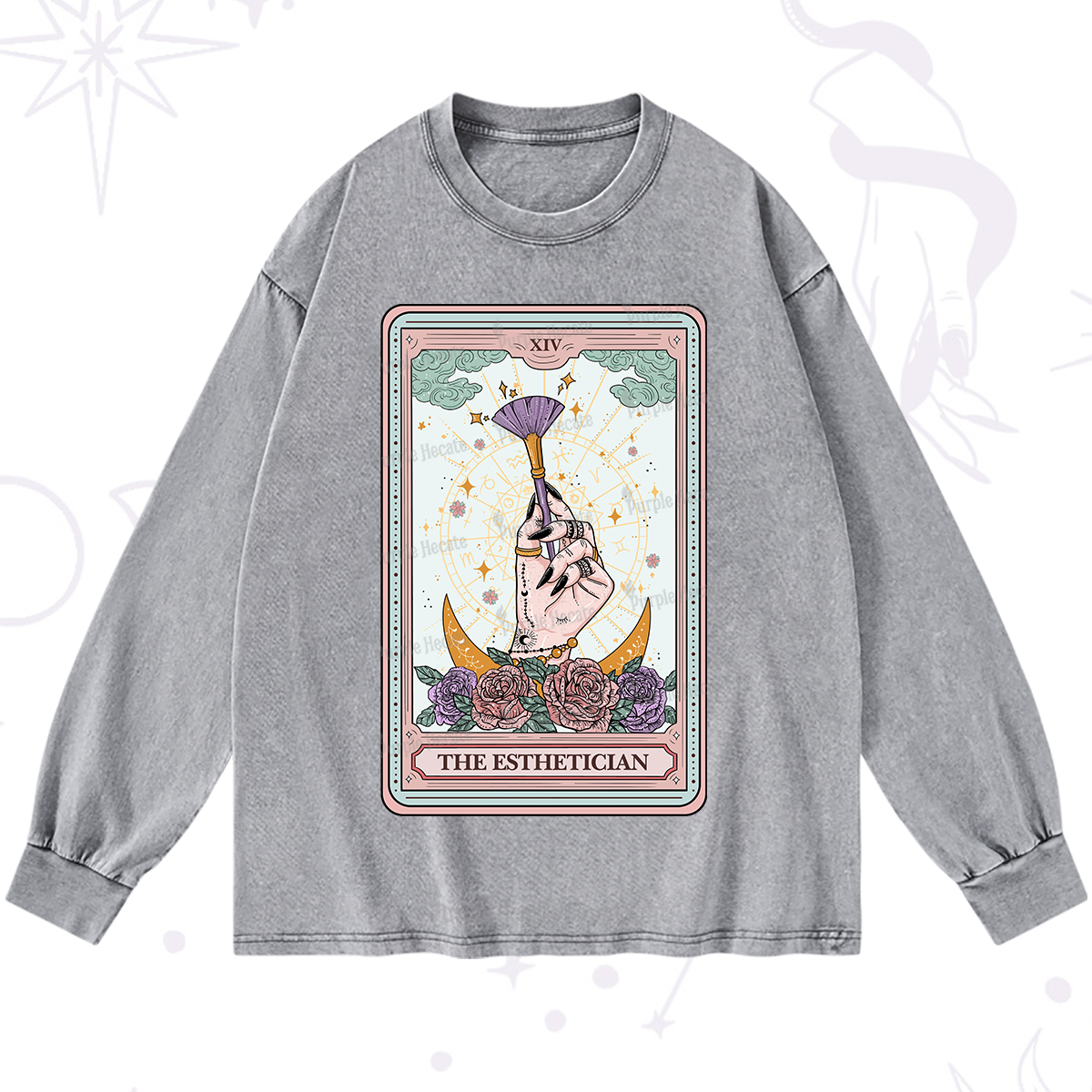 Purplehecate The Esthetician Tarot Card Washed Long Sleeve Shirt