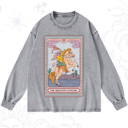 Purplehecate The Skeleton Cowgirl Tarot Card Washed Long Sleeve Shirt