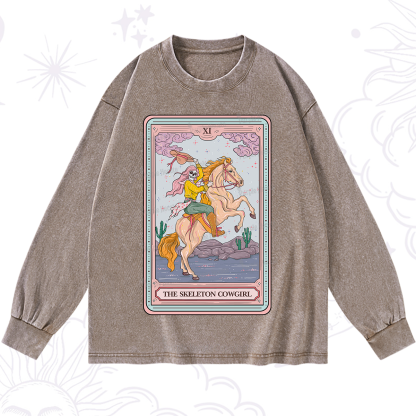Purplehecate The Skeleton Cowgirl Tarot Card Washed Long Sleeve Shirt