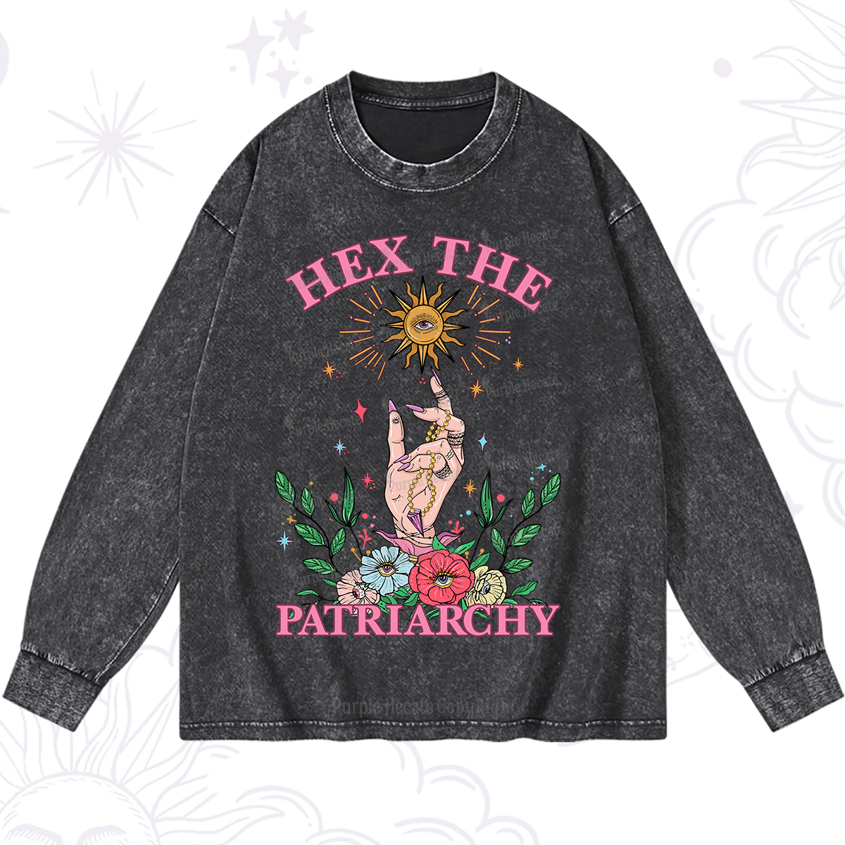 Purplehecate Hex The Patriarchy Witchy Washed Long Sleeve Shirt