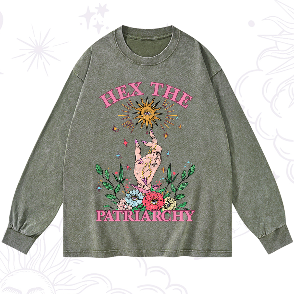 Purplehecate Hex The Patriarchy Witchy Washed Long Sleeve Shirt