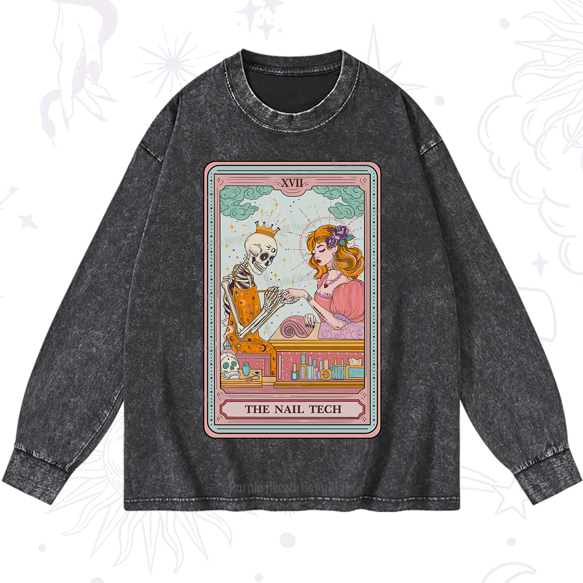 Purplehecate The Nail Tech Life Tarot Washed Long Sleeve Shirt