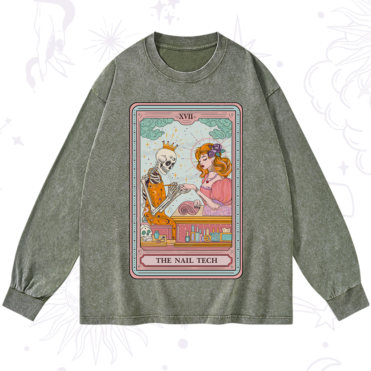 Purplehecate The Nail Tech Life Tarot Washed Long Sleeve Shirt