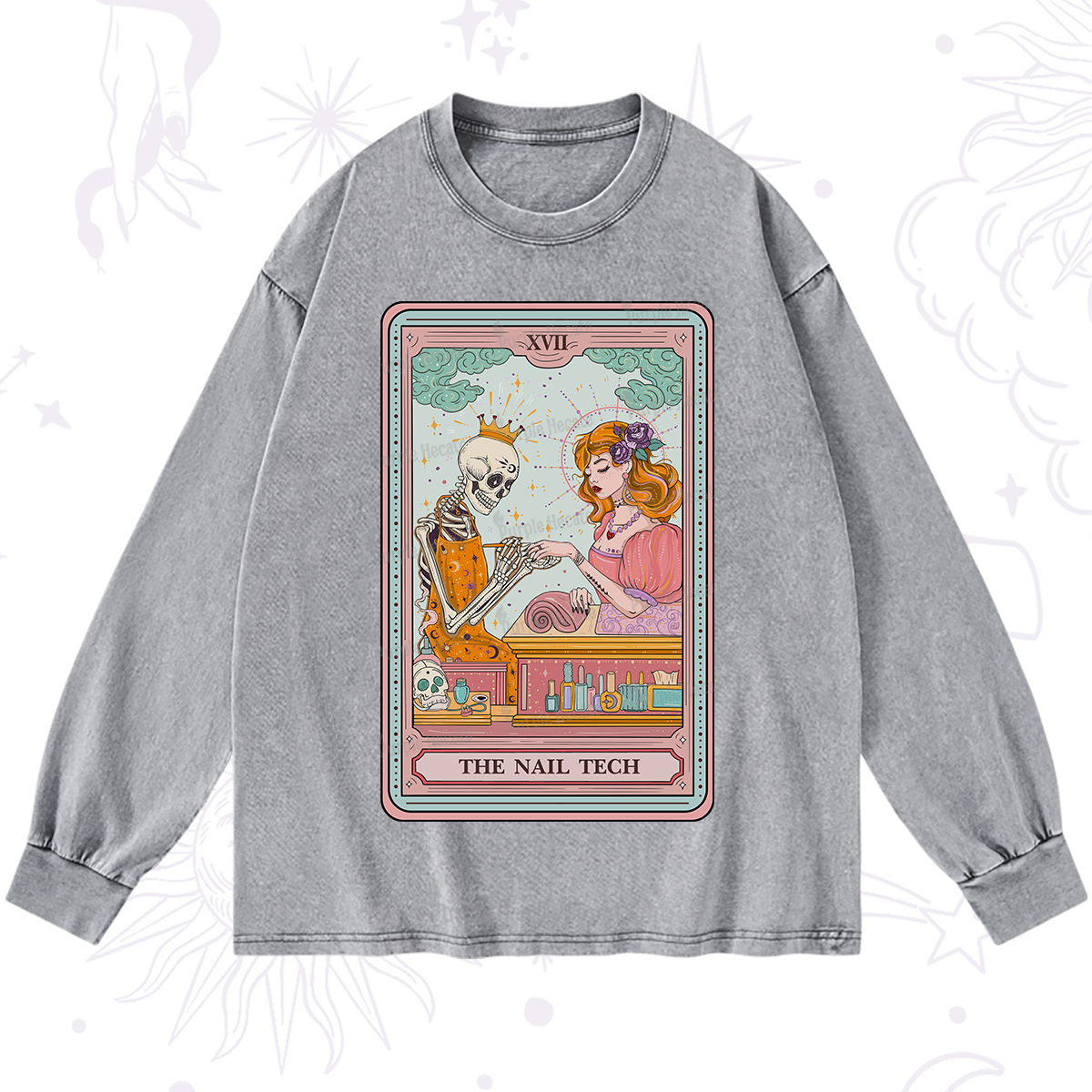 Purplehecate The Nail Tech Life Tarot Washed Long Sleeve Shirt