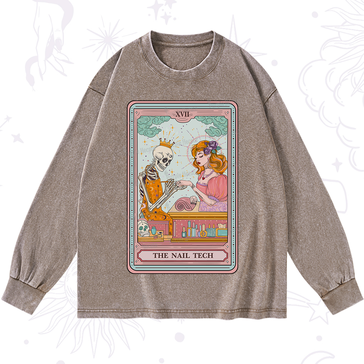 Purplehecate The Nail Tech Life Tarot Washed Long Sleeve Shirt
