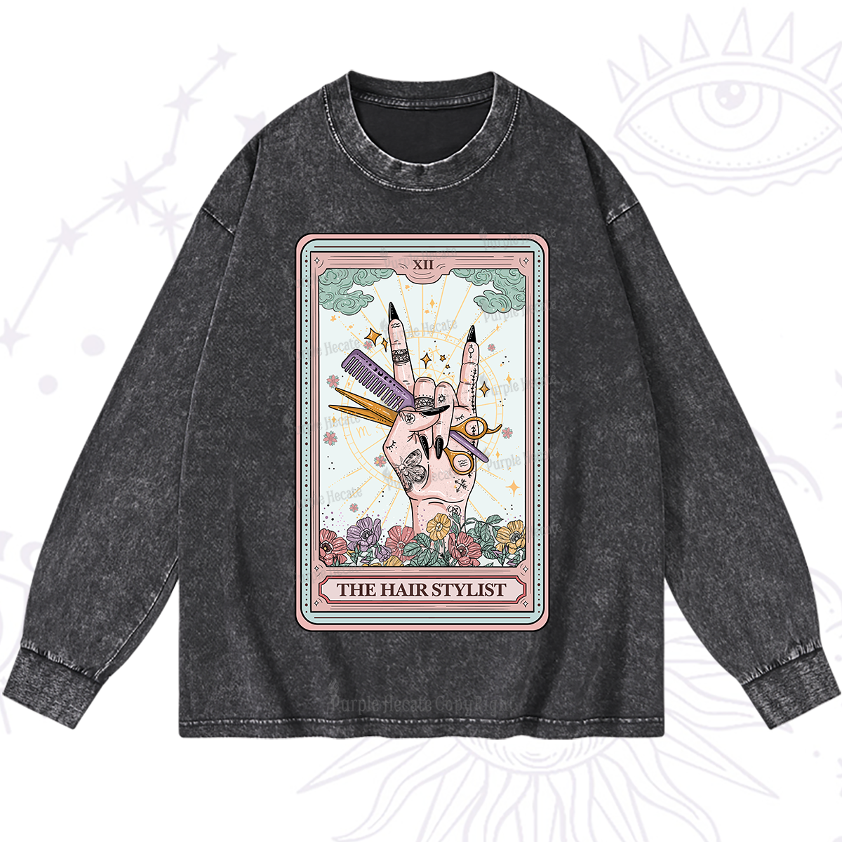 Purplehecate The Hair Stylist Tarot Washed Long Sleeve Shirt
