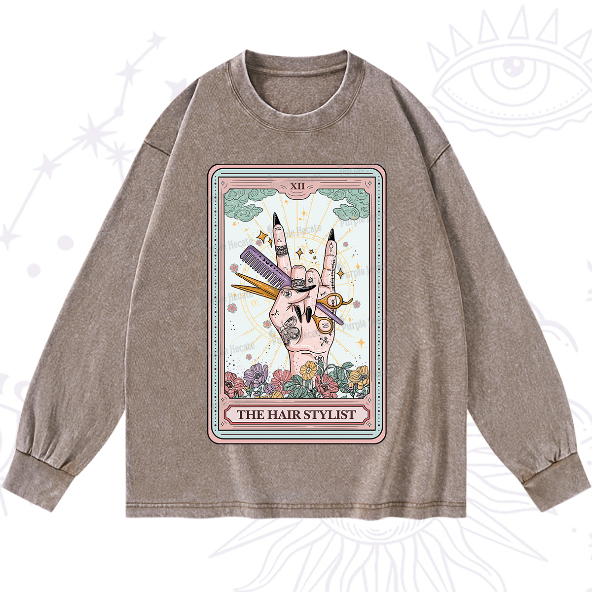 Purplehecate The Hair Stylist Tarot Washed Long Sleeve Shirt