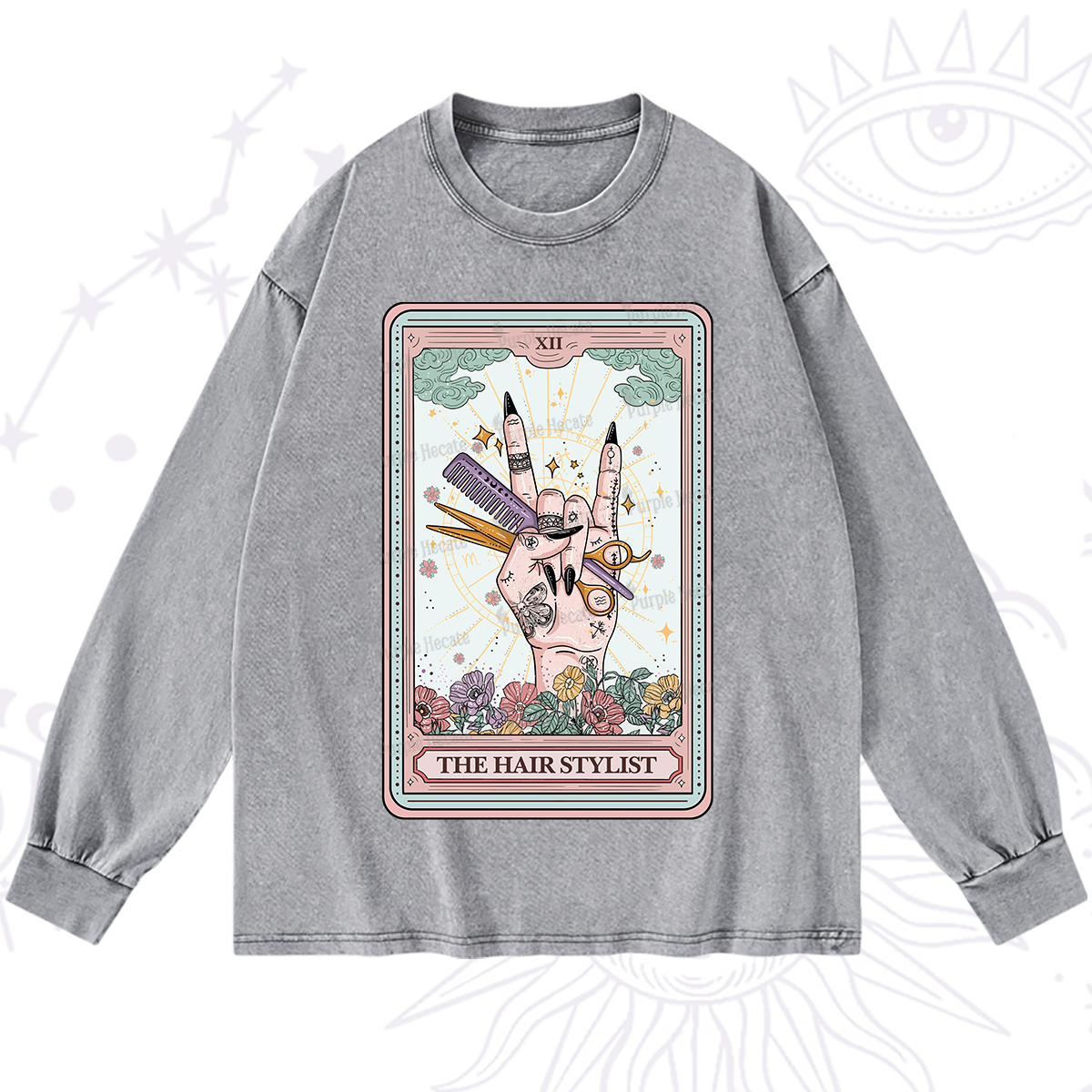 Purplehecate The Hair Stylist Tarot Washed Long Sleeve Shirt