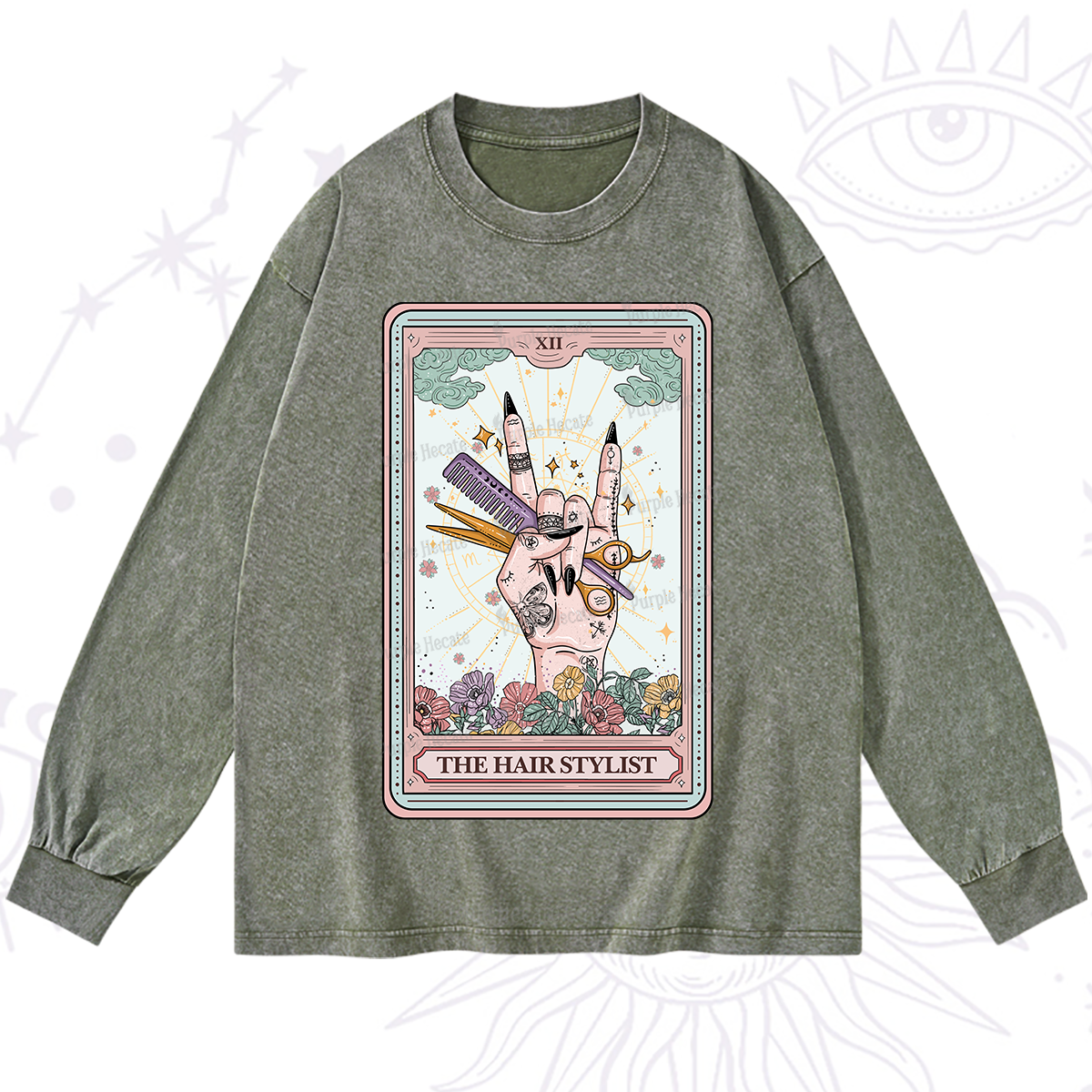 Purplehecate The Hair Stylist Tarot Washed Long Sleeve Shirt