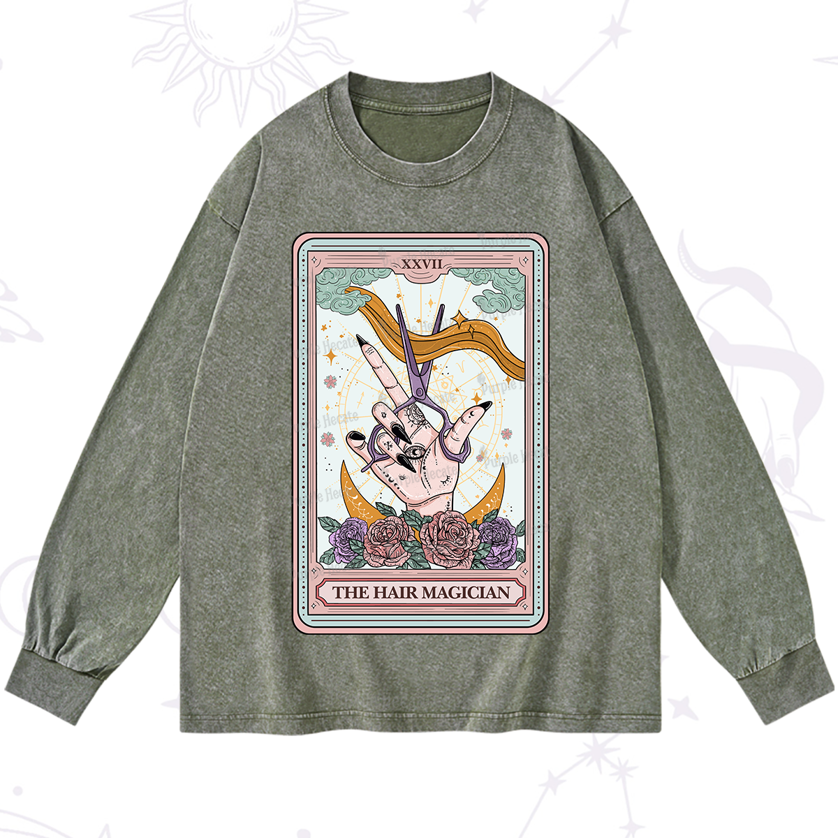 Purplehecate The Hair Magician Tarot Washed Long Sleeve Shirt