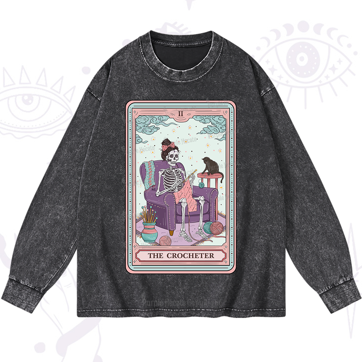 Purplehecate The Crocheter Tarot Washed Long Sleeve Shirt