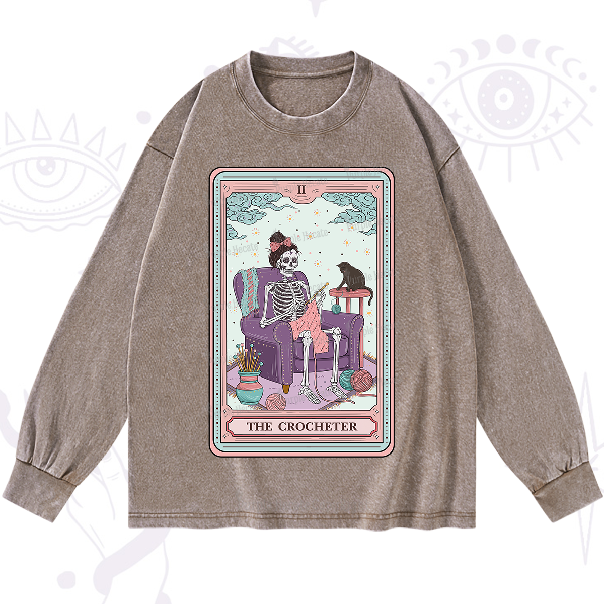 Purplehecate The Crocheter Tarot Washed Long Sleeve Shirt