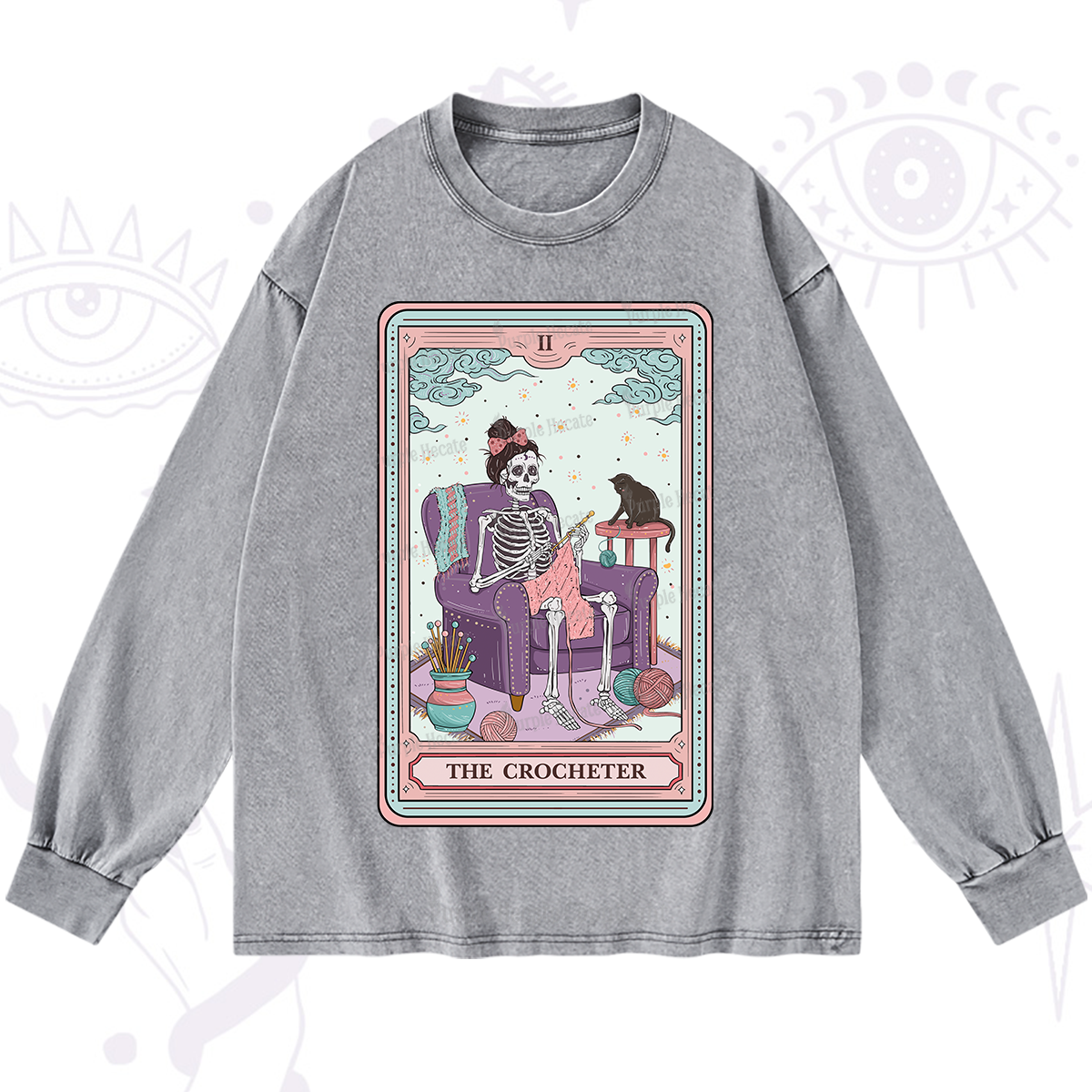 Purplehecate The Crocheter Tarot Washed Long Sleeve Shirt