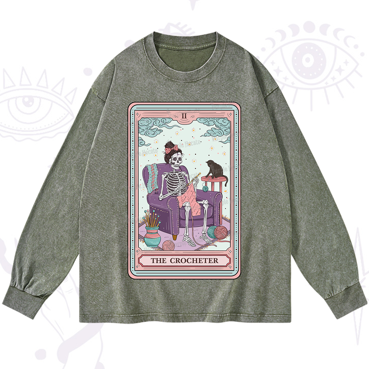Purplehecate The Crocheter Tarot Washed Long Sleeve Shirt