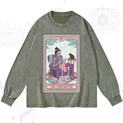 Purplehecate The Crocheter Tarot Washed Long Sleeve Shirt