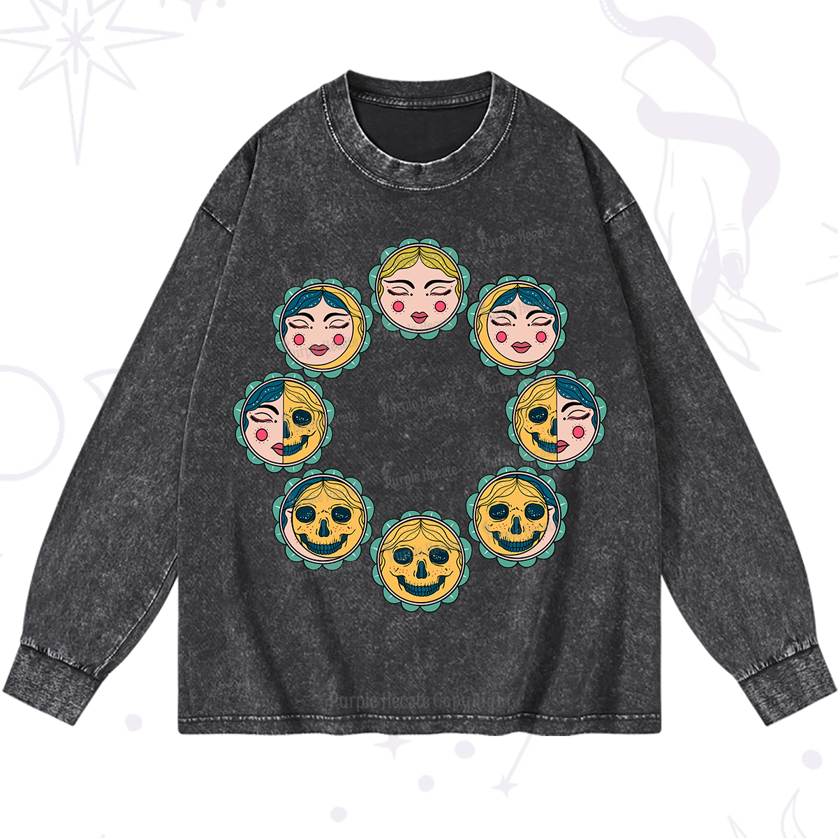 Purplehecate Lunar Skull Cycle Washed Long Sleeve Shirt