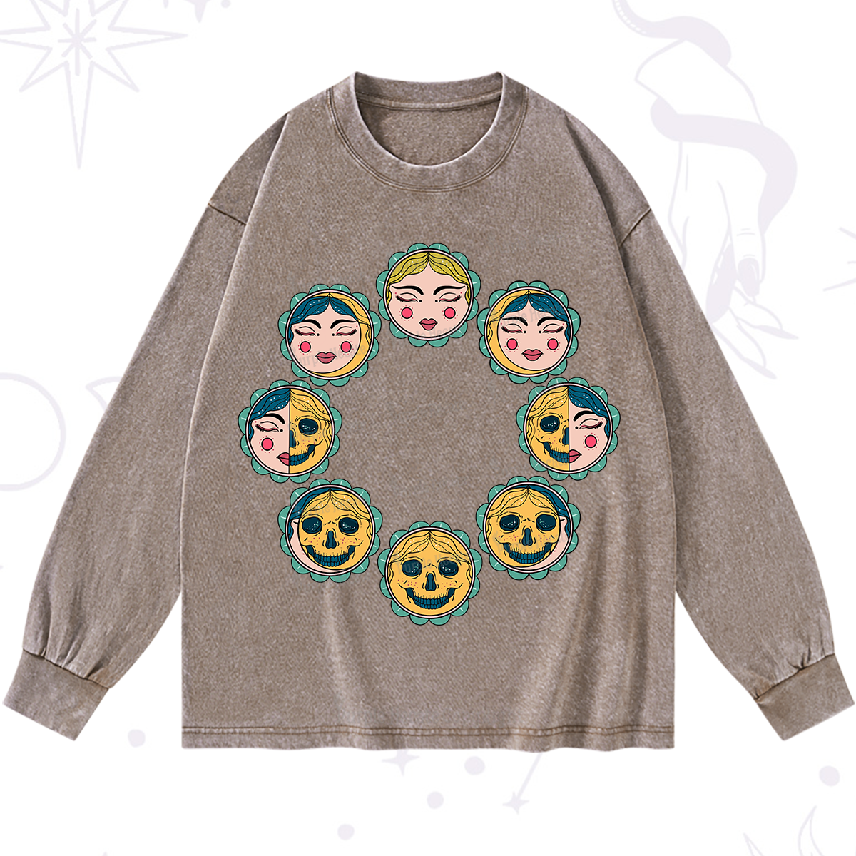 Purplehecate Lunar Skull Cycle Washed Long Sleeve Shirt