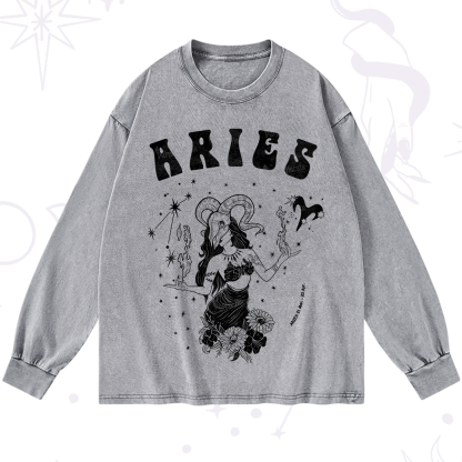 Purplehecate Aries Zodiac Glyphs Washed Long Sleeve Shirt