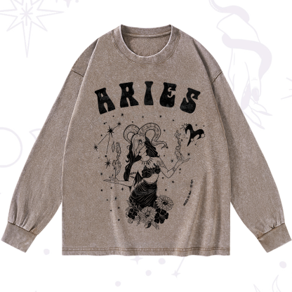 Purplehecate Aries Zodiac Glyphs Washed Long Sleeve Shirt