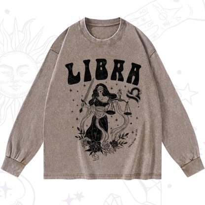Purplehecate Libra Zodiac Glyphs Washed Long Sleeve Shirt