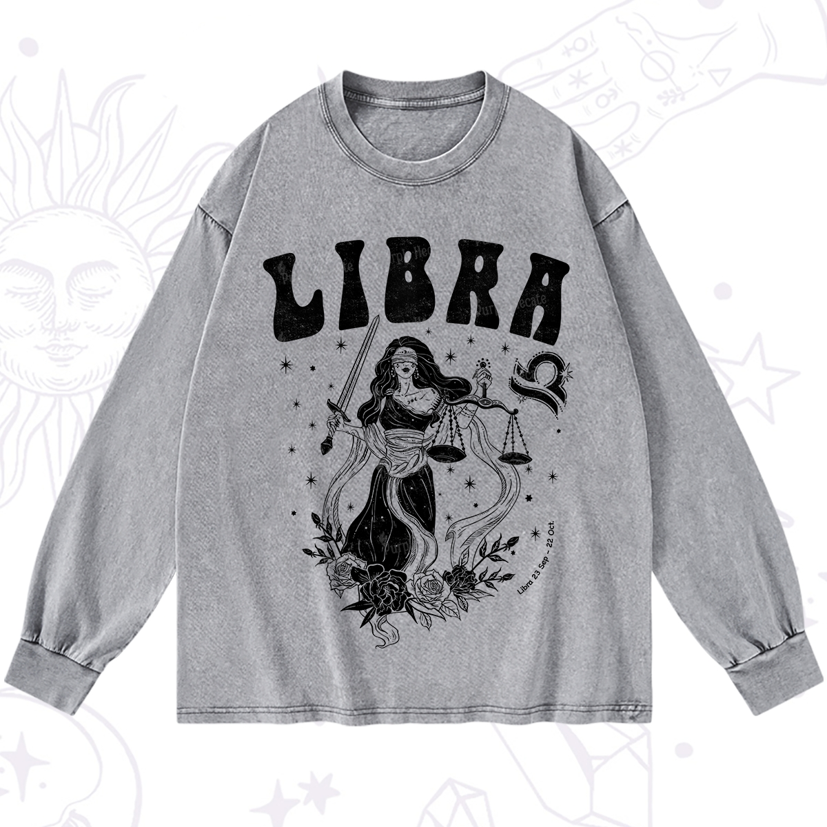 Purplehecate Libra Zodiac Glyphs Washed Long Sleeve Shirt