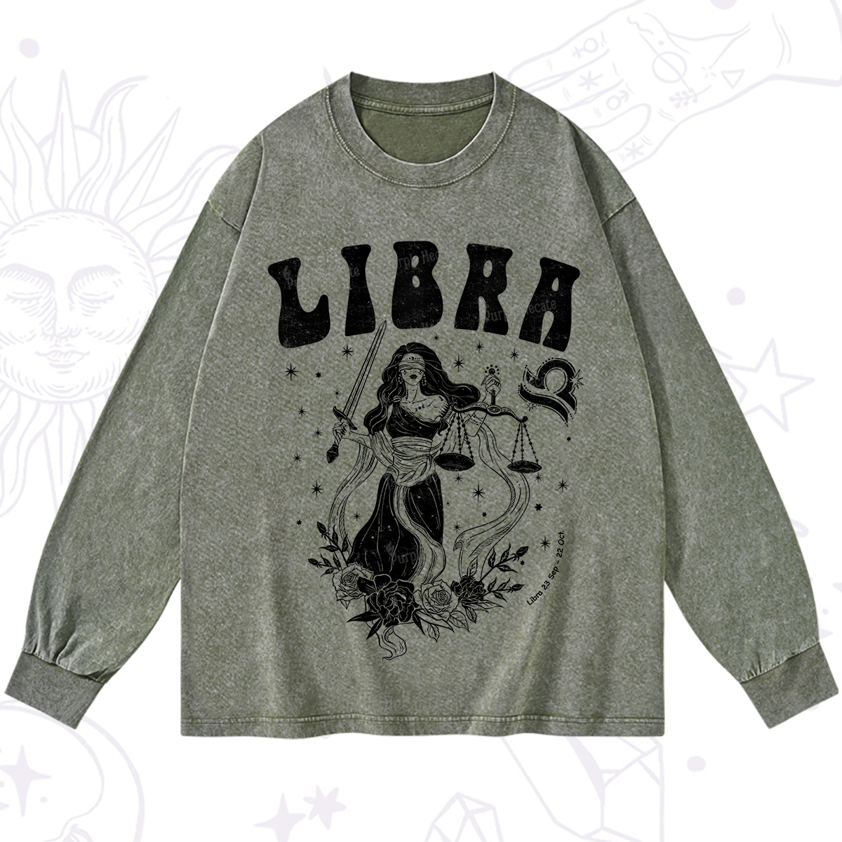 Purplehecate Libra Zodiac Glyphs Washed Long Sleeve Shirt