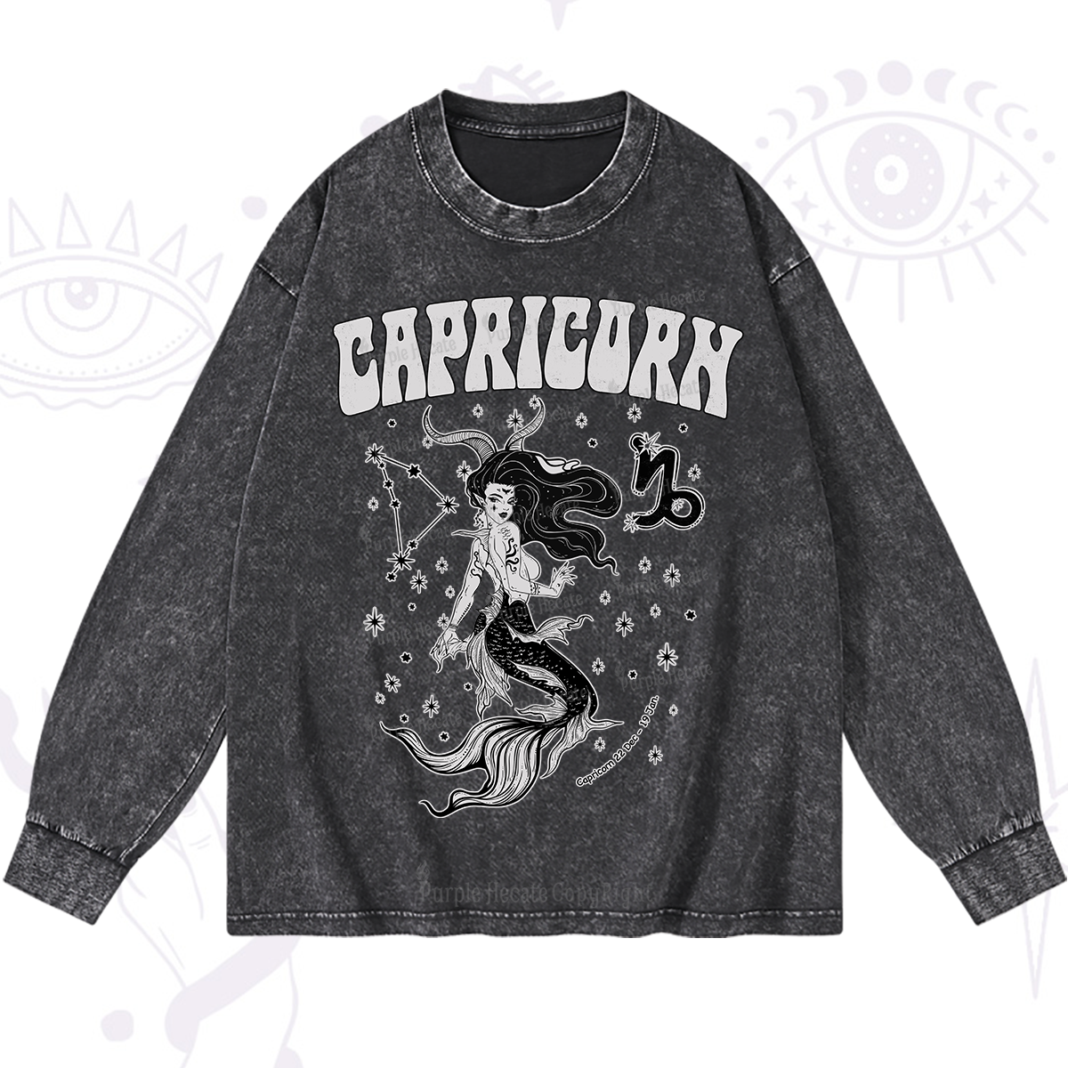 Purplehecate Capricorn Zodiac Glyphs Washed Long Sleeve Shirt