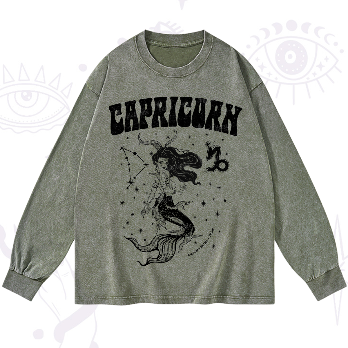 Purplehecate Capricorn Zodiac Glyphs Washed Long Sleeve Shirt